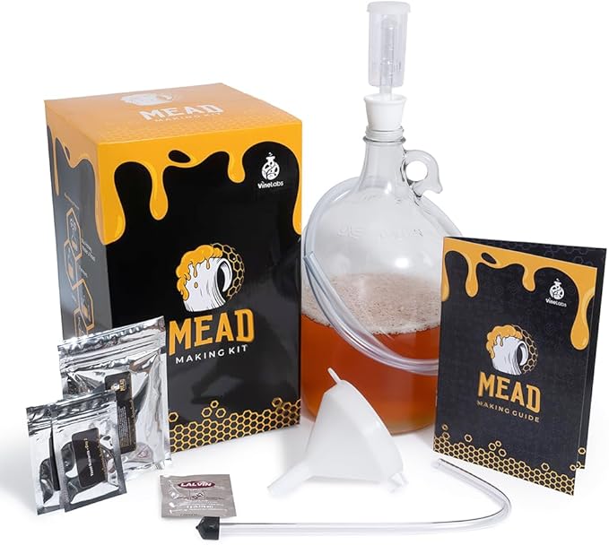 Honey Mead Making Kit with Yeast and Starter Home Brew Accessories, Reusable, Step-by-Step Brewing Process, 1 Gallon, Made in the USA