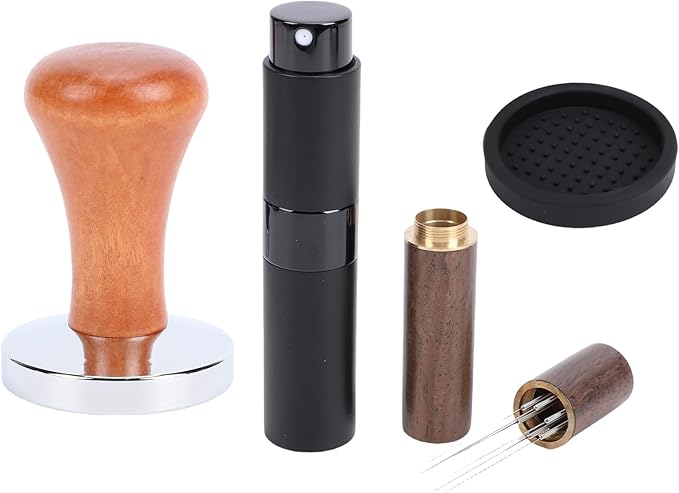 Aramox 4 Pcs Coffee Tamper Set, 58mm Barista Tools with Distribution Needle, Non Slip Silicone Base and Bean Spray Bottle for Home Coffee Making