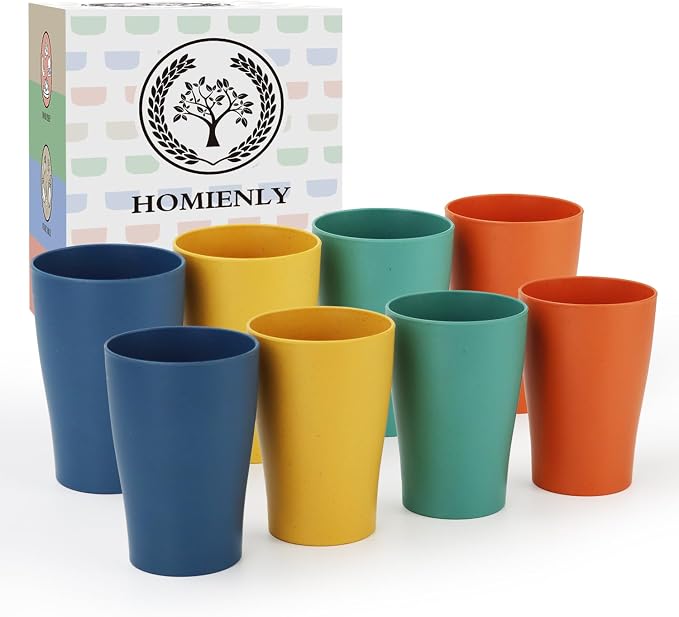 Homienly Stackable Drinking Glasses Set Wheat Straw Shatterproof Cups | Unbreakable Kitchen Cups for Kids & Adults | Reusable, Dishwasher Safe for Party, Outdoor (8 oz, Small) by HOMIENLY