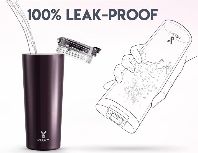 Meoky 24 oz Insulated Travel Coffee Mug: Leak Proof Lid, Plum | Stainless Steel Coffee Tumbler, Keeps Hot for 8 Hours or Cold for 24 Hours, Fits in Car Cup Holder, BPA Free - Image 5