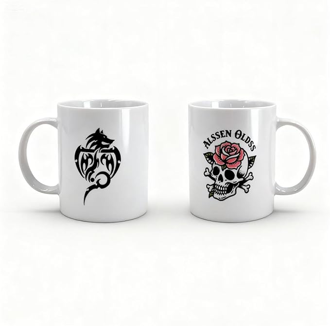 Gothic Mug Skull and Wolf Ceramic Coffee Cup Set Ceramic Coffee Mugs, Unique Gift Boxed Set for Him & Her, Novelty Gothic Mugs, Birthday or Rocker Gift by Unknown