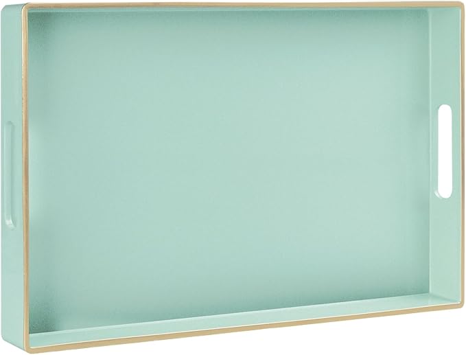 MAONAME Mint Green Decorative Tray for Ottoman, Serving Tray with Handles | Plastic Melamine Tray, Modern Coffee Table Tray, Rectangle Countertop Organizer Tray for Living Room, 15.8"L x 10.2"W x 1.4"H by MAONAME