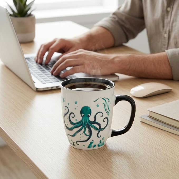 Ceramic Color Changing Cups - Funny Octopus Mug for Men, 15 oz Cool Coffee Mugs, Octopus Gifts for Men Dad Son, Father's Day Birthday Gift Idea - Image 7