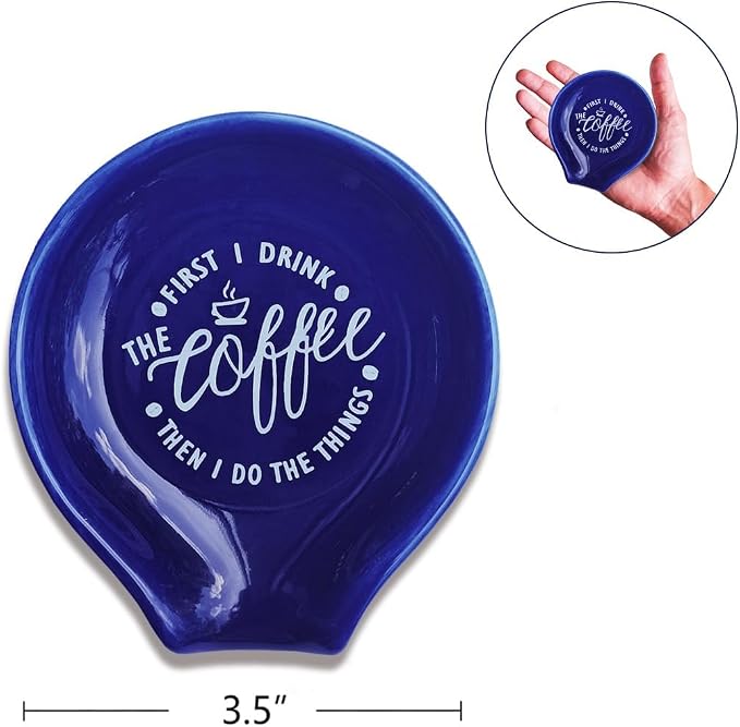 Littlefa Coffee Spoon Rest Holder-Coffee Bar Accessories-Navy Blue | Funny Ceramic Coffee Spoon Rest for Coffee Bar Accessories Essentials, But First I Drink Sign Coffee Lovers Gifts - Image 2