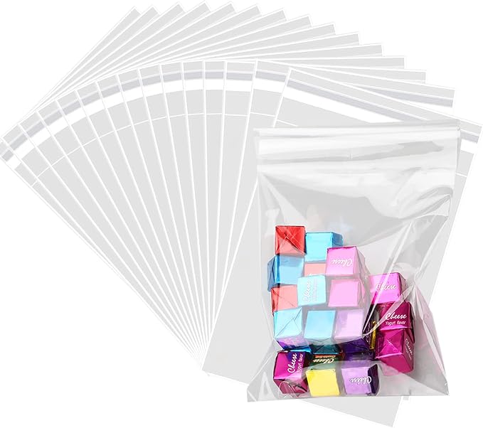 Nobranded 200 pcs Clear 4" x 9" (W:10xL:23CM) Self Seal Cello Cellophane Bags Resealable Poly Bags 2.8 mils for Cookie, Candy, Gift Bakery, Prints, Photos, Cards & Envelopes, Party Decorative by Somioco