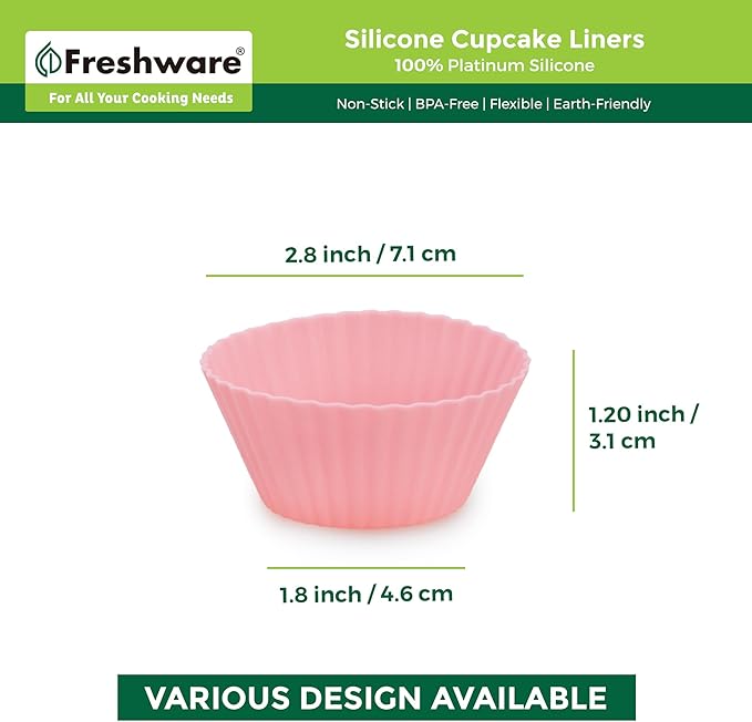 Freshware Cupcake Liners, Pack of 48 Silicone Muffin Cups, Reusable & Non-stick Cupcake Liners for Party Halloween Christmas, Round