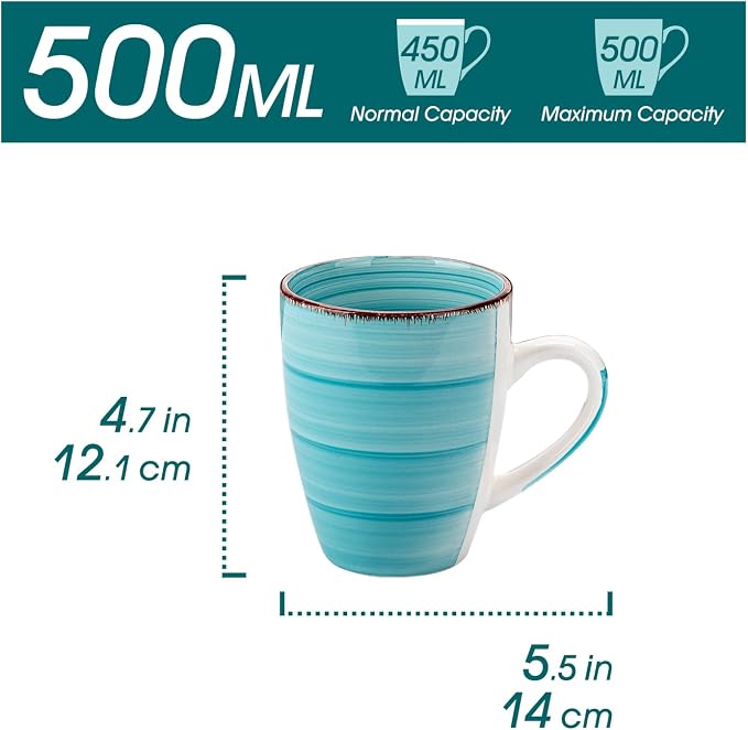 vancasso Bonita 16 Oz Large Coffee Mugs Set of 6, Ceramic Coffee Cups for Cappuccino, Latte, Tea, Cocoa, Blue - Image 2