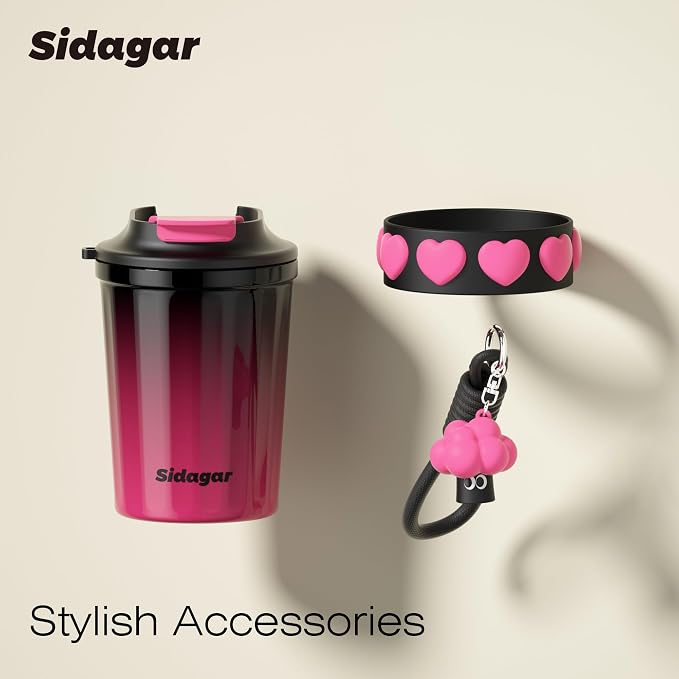 SDGA+ 12 OZ Travel Coffee Mug with Lid Spill Proof Leak Proof, Stainless Steel Thermal Coffee Tumbler for Hot and Cold, Resuable Insulated Coffee Cup For Women, Black and Pink - Image 5