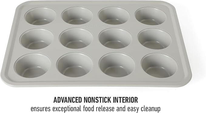 Calphalon Legacy 12 Cup Nonstick PFA Free Cupcake Muffin Pan Baking Pan in Taupe, Heavy Gauge Steel Bakeware for Even Heating, Oven Safe Muffin Tray for Cupcakes - Image 5