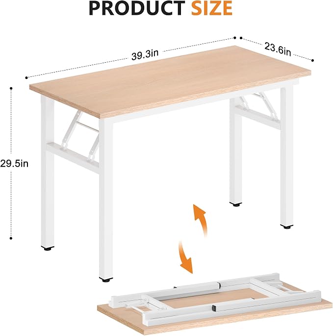 DlandHome 39.4 Inch Small Folding Computer Desk for Home Office, Pink Oak | Foldable Writing Table for Small Spaces Bedroom, No Assembly Required, Wood Top Metal Frame, Collapsible Compact Easy Storage - Image 3