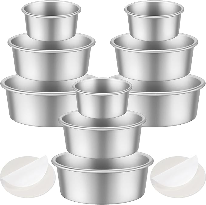 Mumufy 9 Pcs Aluminum Round Cake Pan Set, Non Stick, 6, 8, 10 Inch | 3-Tiered Cake Pans, Cake Durable, Even Heating, Rust-resistant, Home Wedding Birthday Baking Party by Mumufy