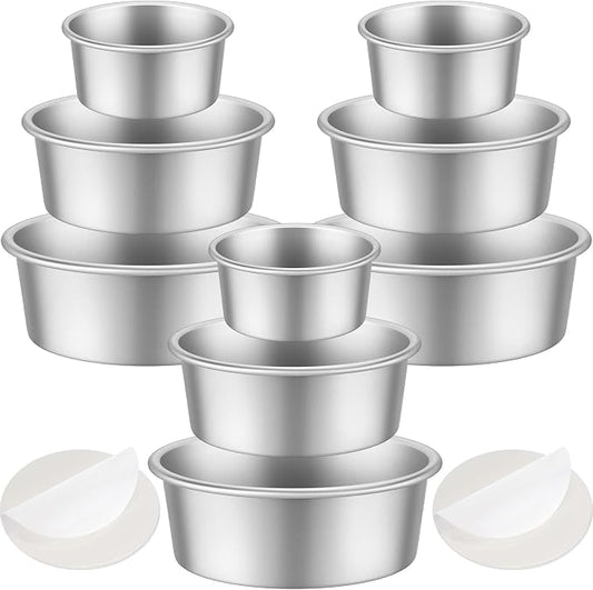 Mumufy 9 Pcs Aluminum Round Cake Pan Set, Non Stick, 6, 8, 10 Inch | 3-Tiered Cake Pans, Cake Durable, Even Heating, Rust-resistant, Home Wedding Birthday Baking Party by Mumufy