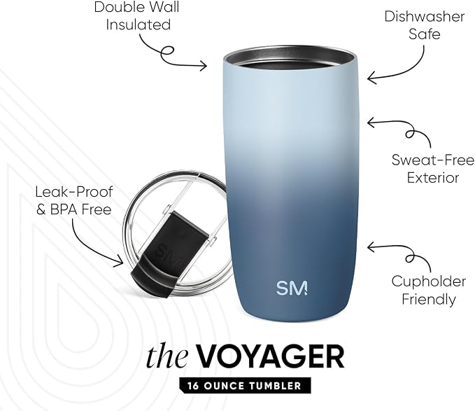 Simple Modern Travel Coffee Mug with Lid | 16oz | Ombré | Voyager Coffee Cup, Coffee Tumbler for Hot & Iced Drinks | Insulated Stainless Steel Travel Mug | Stormy Skies - Image 2