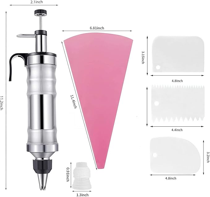 Dessert Cake Decorating Tools kit,Stainless Steel Frosting Piping Kit with 19 Icing Nozzles,3 Cream Scrapers,3 Nozzle Brush and 1 Reusable Pastry Bags,cupcake decorating kit
