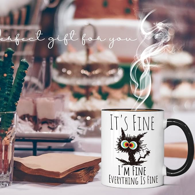 FALJIOK I'm Fine Everything is Fine Coffee Mug 11oz Funny Sarcastic Cat Mug Gifts for Cats Lover Novelty Coffee Mug Gifts for Cat Lover Women Mother's Day Gift for Cats Mom - Image 4