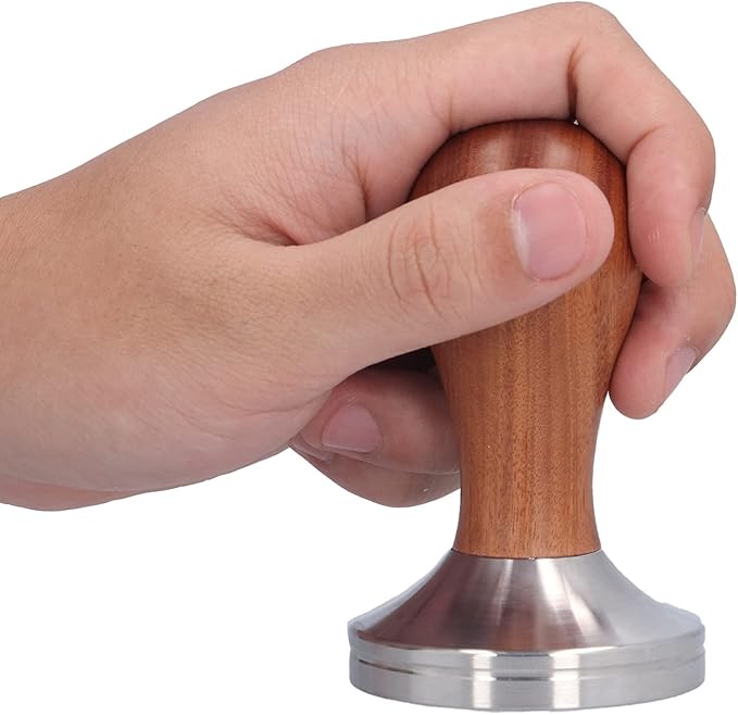 58mm Coffee Tamper, Stainless Steel Coffee Press Tool with Tamper Mat, Coffe Tamping Base with Wooden Handle for Espresso Machine Home Office Cafe
