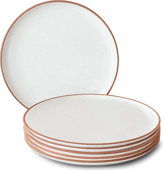 Mora Ceramic Dinner Plates Set of 6, 10 inch Dish Set - Microwave, Oven, and Dishwasher Safe, Scratch Resistant, Modern Rustic Dinnerware- Kitchen Porcelain Serving Dishes - Vanilla White by MORA