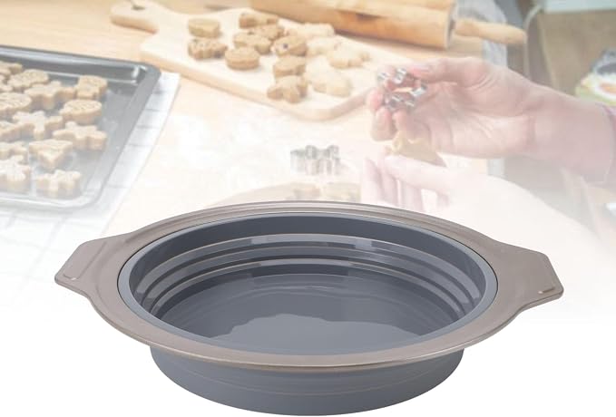 Cake Baking Pan, Silicone Cake Pan Foldable Press Type Quick Release Round Baking Pan for Layer Cake Cheese Cake Chiffon Cake (Gray) by Rushbom