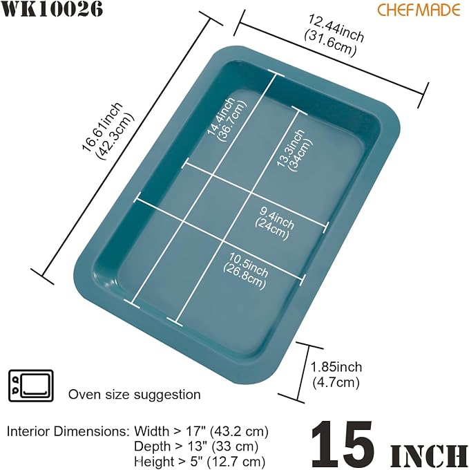 CHEFMADE Baking Pan, 15" Nonstick Lasagna Sheet Pan for Oven (Green) | Deep 1.9" carbon steel bakeware. Nonstick coating, wide edges for easy handling. Oven-safe for roasting, cookies, casseroles - Image 2