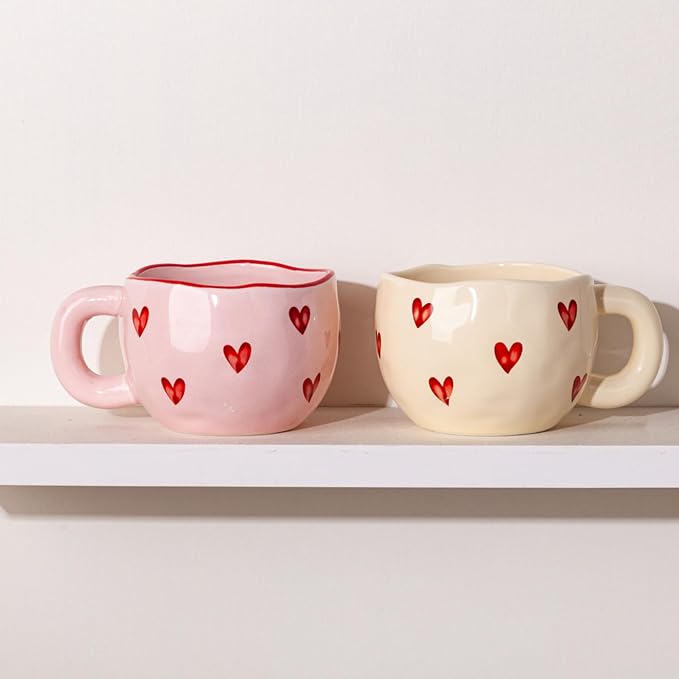 4pcs Ceramic Heart Mugs, 9.4OZ Cute Love Coffee Cup Set, Pink & Yellow, Dishwasher Safe Espresso/Latte Mugs Set, Gift for Women/Mom/Girl Friend(Love) - Image 8