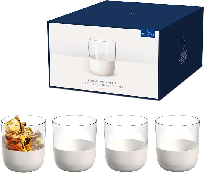 Villeroy & Boch - Manufacture Rock Blanc Whisky Tumbler Set, 4 pcs. Set of Drinking Glasses for Whisky and Cocktails, 12.5 oz, Crystal Glass, Matte White Slate Look | Matte-white crystal glass whisky tumblers, hand wash only, built for whisky lovers an... by Unknown