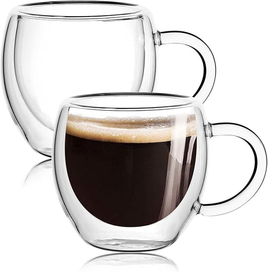 Espresso Cups Set of 2 With Handle,2.5oz Clear Expresso Shots Cup,Espresso Shot Glasses,Double Wall Insulated Expresso Mugs,Tazas de Cafe Expreso,Microwave Dishwasher Safe,Suit for Espresso Machine