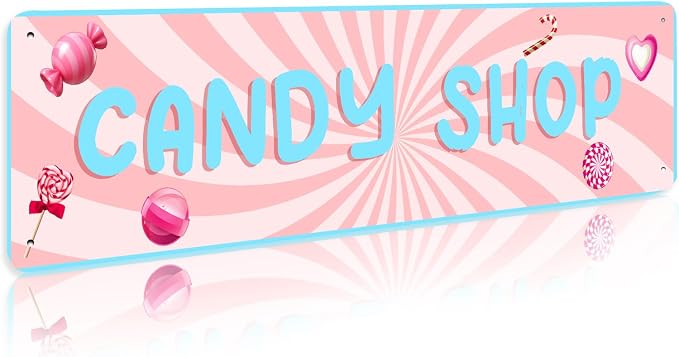Candy Shop Sign Candy Bar Sign Girl’S Bedroom Decor Retro Wall Decor Vintage Decoration For Home Store Cafe 4×16 Inches by LYXDS