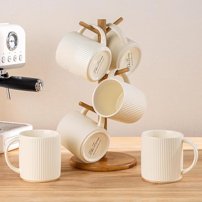 theterra Ceramic Coffee Mugs Set of 4, 14.2 oz Coffee Cups with Handle | Handmade, Suitable for Latte, Tea, Milk, Beer & Hot Cocoa, Beige - Image 7