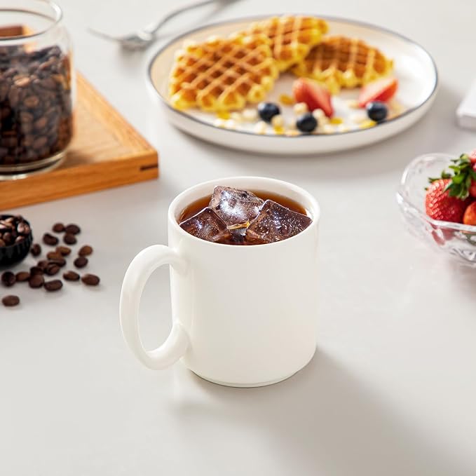 vancasso Porcelain Coffee Mugs Set of 6, 12 Oz Coffee Cups for Latte, Cappuccino, Tea & Hot Cocoa, Modern Minimalist Mug Set for Home & Office, Microwave & Dishwasher Safe, White - Image 7