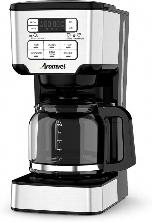 12-Cup Programmable Drip Coffee Maker - Glass Carafe | 3 Brew Strengths (1-4 Cup/Classic/Rich), 24-Hour Timer & 4-Hour Warming Plate for Home Office by Unknown