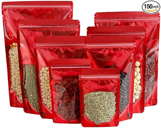 150 Pcs Mylar Bags for Food Storage, 5x8 Mylar Bag with Window Stand Up, Small Holographic Resealable Bags Smell Proof Bag Food Packaging for Small Business Freeze Dried Candy Jewelry Foil Packaging by Circloophs
