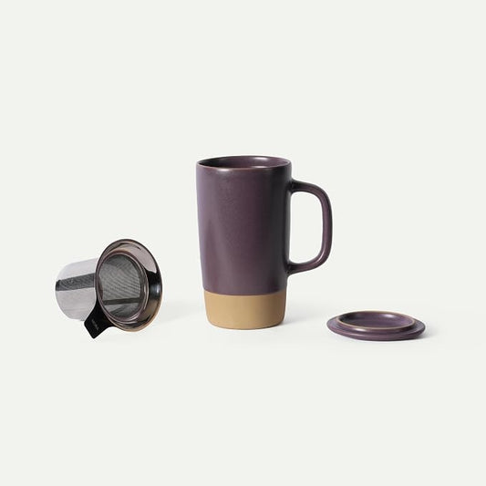 MORA Ceramics Large Tea Mug with Loose Leaf Infuser and Ceramic Lid, 18 oz, Portable, Microwave, Dishwasher Safe, Tall Coffee Cup - Rustic Matte Ceramic Glaze, Modern Herbal Tea Strainer, Nebula by MORA