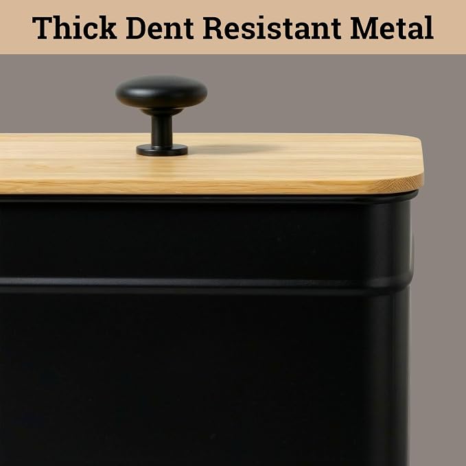 Kitchen Canisters for Countertop Set of 4 w/ Chalkboard Labels & Marker Pen | Airtight Easy Open Bamboo Lids, Dent-Resistant Thick Metal, Customizable Chalkboard Labels, Marker Pen Included, Set of 4 - Image 7