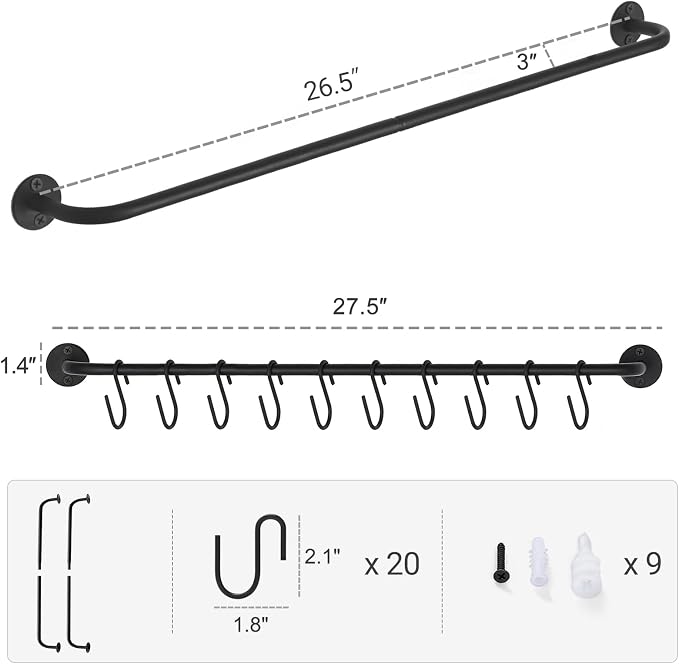 Mkono Wall Mounted Mug Holder, Coffee Cup Hanger Rack with 20 Hooks, 2 Pack | Kitchen Rod, Space Saving, Easy Assembly, Wall & Under Cabinet, Durable Metal, Kitchen Dining Bar Organizer, Multi-Function - Image 5
