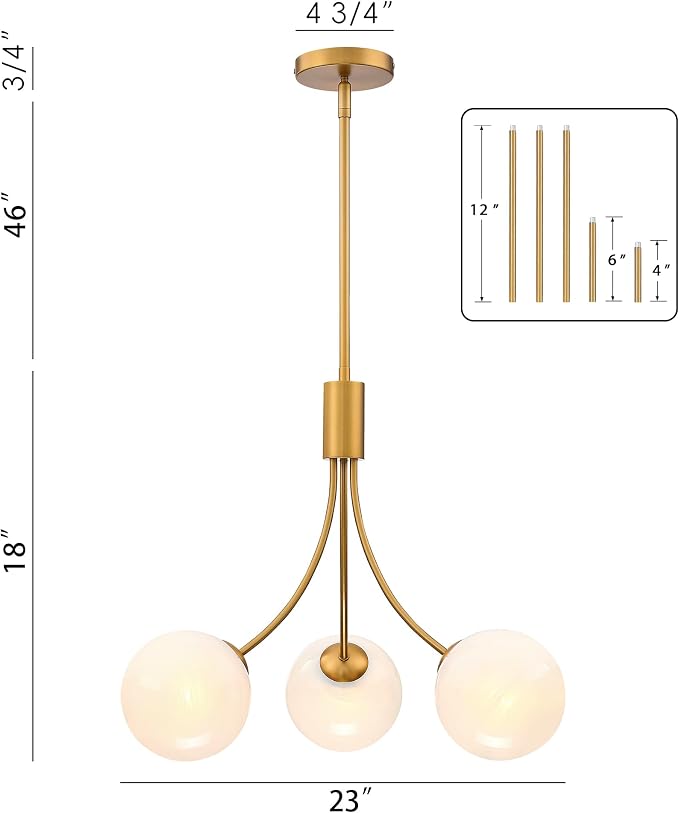 Bubble Chandelier, Modern Glass Gold Sputnik Chandelier 3-Light Ceiling Light Fixture Shades Stylish Bright Lighting for Dining Room Kitchen Bedroom Living Room Foyer Home Decor - Image 3