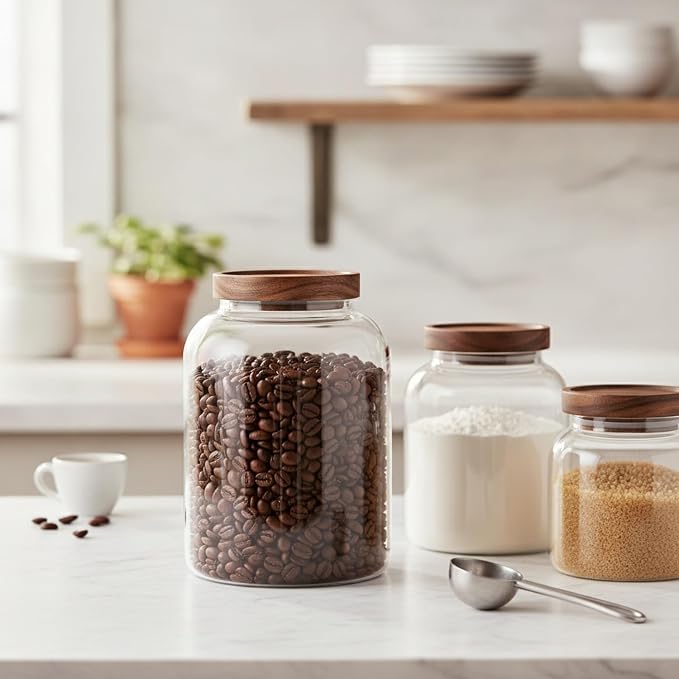 Easy-Access Borosilicate Glass Jar with Acacia Wood Lid for Quick Pantry Organization - Image 2