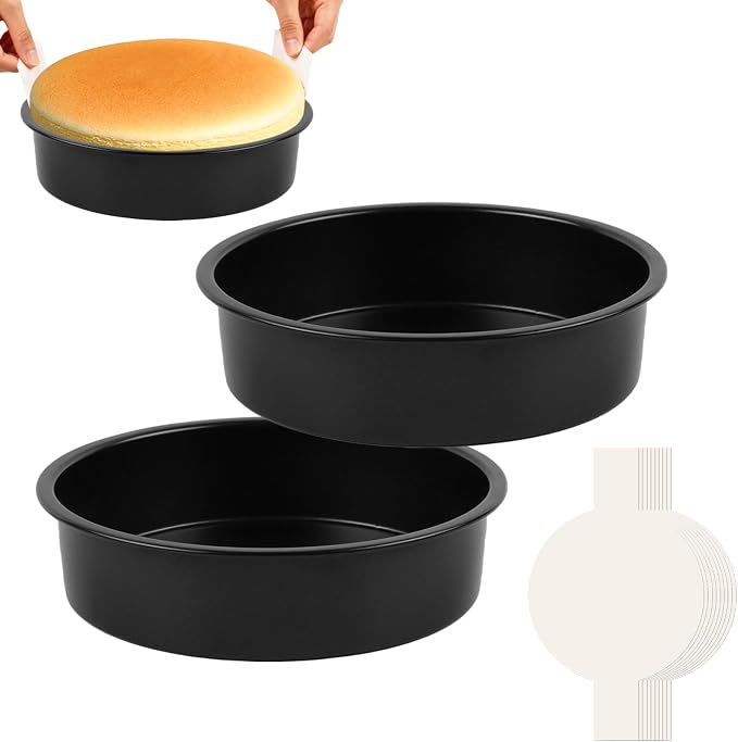 9 Inch Cake Pan Set of 2 - Nonstick Carbon Steel Round Cake Baking Pans with Parchment Paper, Dishwasher Safe, Durable for Large Layer Cakes, Birthday & Christmas Baking by Unknown