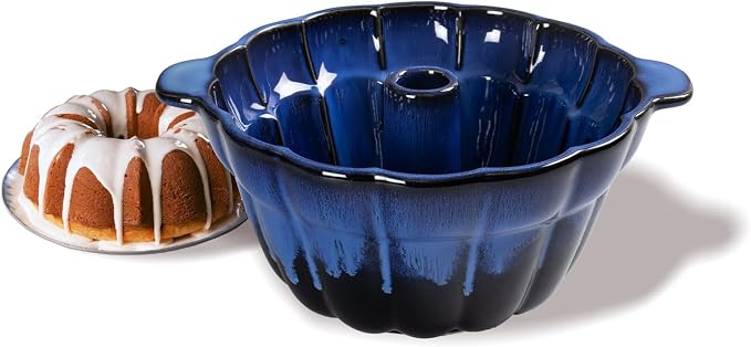 Emeril Lagasse Fluted Cake Pan Stoneware 9.5 in – Pound Cake Baking Pan, Perfect for Baking Delicious Cakes! (Dark Blue) - Image 3