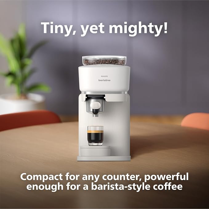 PHILIPS Baristina Espresso Machine, Grind, Tamp & Brew Coffee Beans in One Swipe, Compact, 16 Bar Pump Pressure, Automatic Grinder, Natural White with White Portafilter (BAR300/00) - Image 7