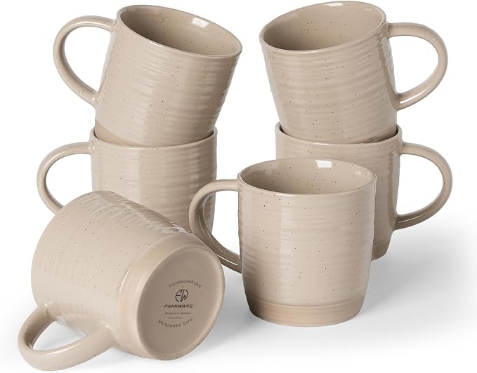 famiware Coffee Mugs Set of 6, 13 oz Mug Set, Ceramic Cup Set with Handle for Coffee, Tea, Cocoa, Milk, Constellation Series, Cinnamon Brown by Famiware