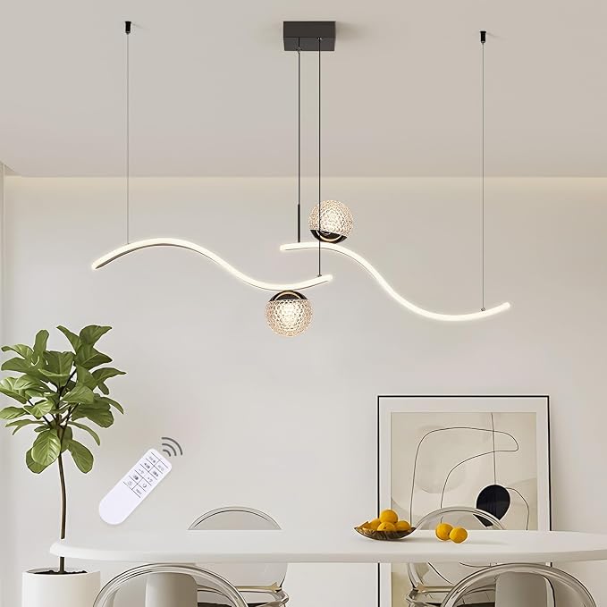 ORANOOR Modern LED Globe Pendant Light, 39inch Dimmable Hanging Chandeliers | 2-Wave Black LED Chandelier Kitchen Pendant Lighting Over Island Dining Room Light Fixtures Ceiling Hanging Over Table,2-Bulb - Image 2
