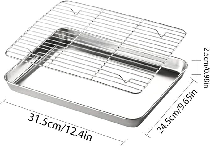Stainless Steel Baking Sheet with Non-Stick Coating, Stackable Wire Rack for Indoor Outdoor Cooking, Baking, Grilling, Airflow Circulation Rack, Square Baking Tray for Cookies, Pastries, Vegetables - Image 4