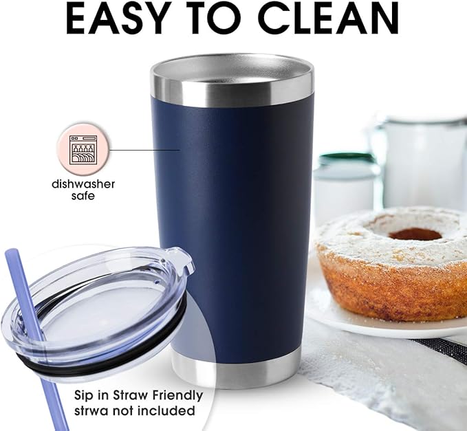 HASLE OUTFITTERS 20oz Tumblers Bulk Stainless Steel Cup with Lid Double Wall Vacuum Insulated Coffee Mug for Cold & Hot Drinks 8 Pack, Navy - Image 3