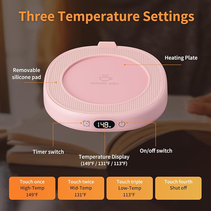 Coffee Mug Warmer & Not A Day Mug Set, Coffee Cup Warmer for Desk, 4 Temperature Setting, Smart Electric Beverage Warmer for Coffee, Tea, 8-Hours Auto Shut Off - Image 4