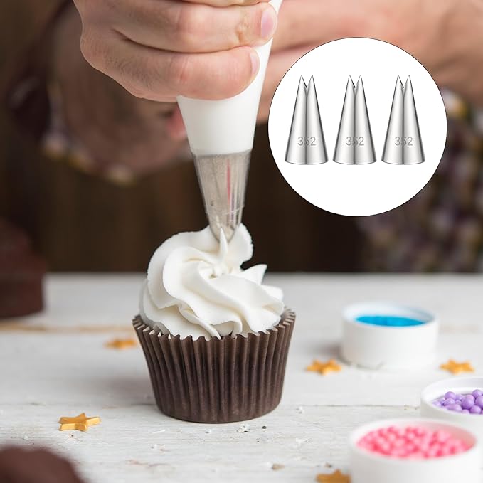 3 Pcs Leaf Piping Tip for Cake Decorating Stainless Steel Icing Piping Nozzles Cake Decorating Tube Tips Set for DIY Baking Tools Cakes Decoratings Pastry Fondant Elegant Floral Designs with converter