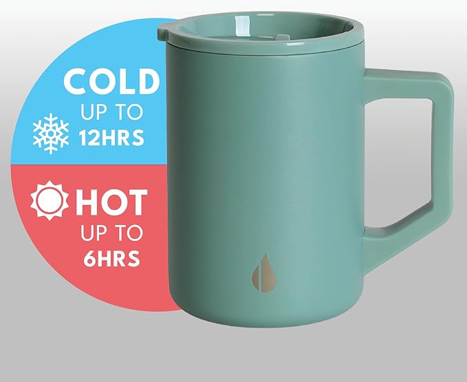Elemental Insulated Coffee Mug - Triple-Wall Stainless Steel Summit Travel Cup for Hot and Cold Drinks - Thermal Coffee Mug with Lid and Handle for Camping, Office & Travel 16oz - Sage - Image 3