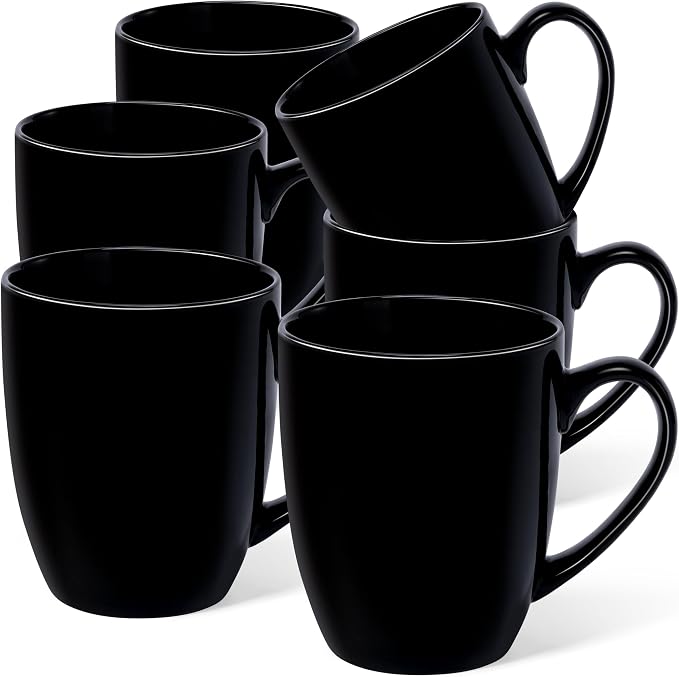 Urbanstrive 16 oz Large Coffee Mugs Set of 6 Ceramic Coffee Mug White Coffee Cups Tea Cups Idea Gift for Women Men House Warming Gifts New Home Office, Black 6 Pack by Urbanstrive