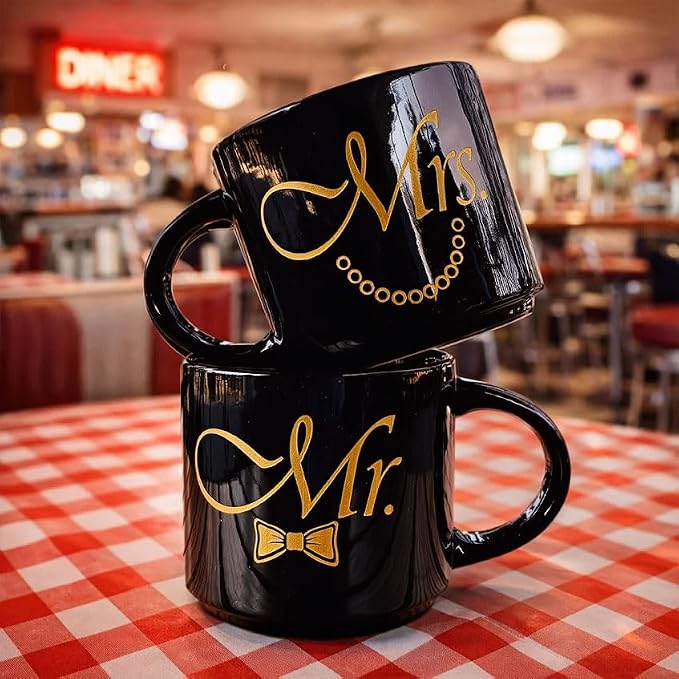 Mr and Mrs Mug Set, Mr Mrs Wedding Gift for Couples, 17 Oz Funny Couple Coffee Mug with Hidden Bottom Design, Newlywed Gift, Bride Groom Present, Anniversary Engagement Gift, His and Hers Mug - Image 6