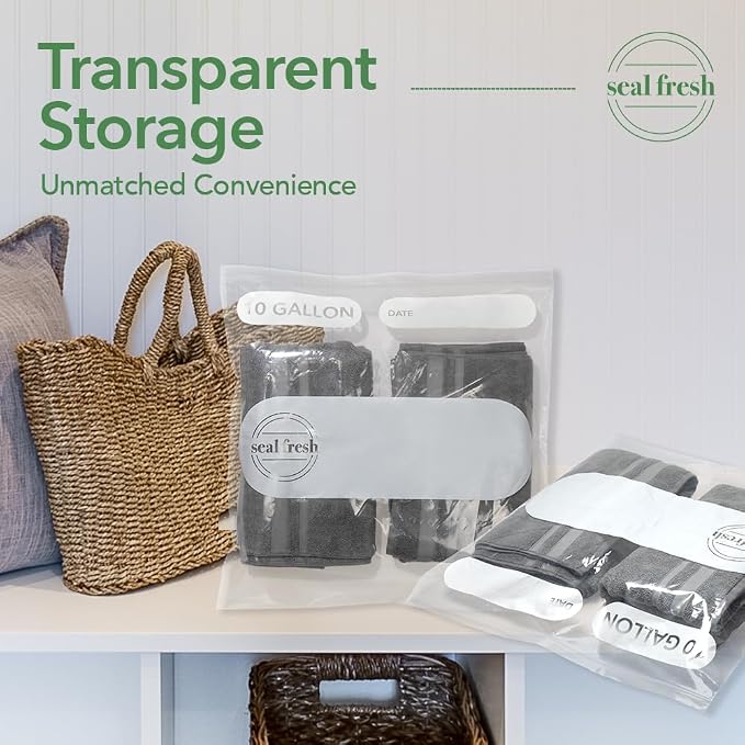 Seal Fresh 10 Gallon Large Plastic Storage Bags – 24" x 24" (15 Count) – Reusable XXL Extra Large Clear Jumbo Zip Bags with Sealable Zipper Top For Clothes, Travel, Moving - Image 7