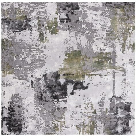 SAFAVIEH Craft Collection Area Rug - 4' Square, Grey & Green, Modern Abstract Design, Non-Shedding & Easy Care, Ideal for High Traffic Areas in Living Room, Bedroom (CFT820Y) by SAFAVIEH